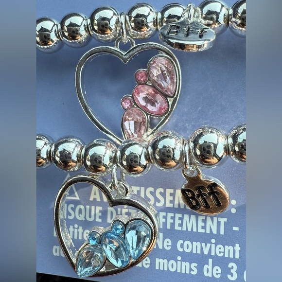 Claire’s Best Friends Gem Heart Charm Beaded Stretch Bracelets 2 Pack - Picture 4 of 8